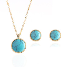 Green color simple round design stainless steel design ladies western jewelry turquoise sets